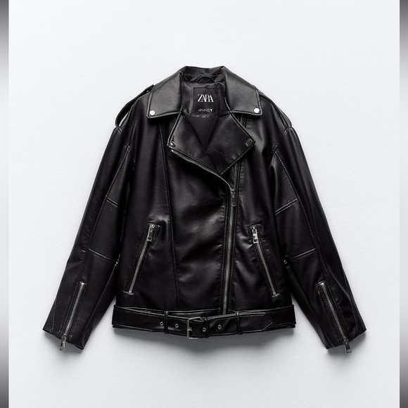 Zara Oversized faux leather biker jacket - Picture 5 of 6